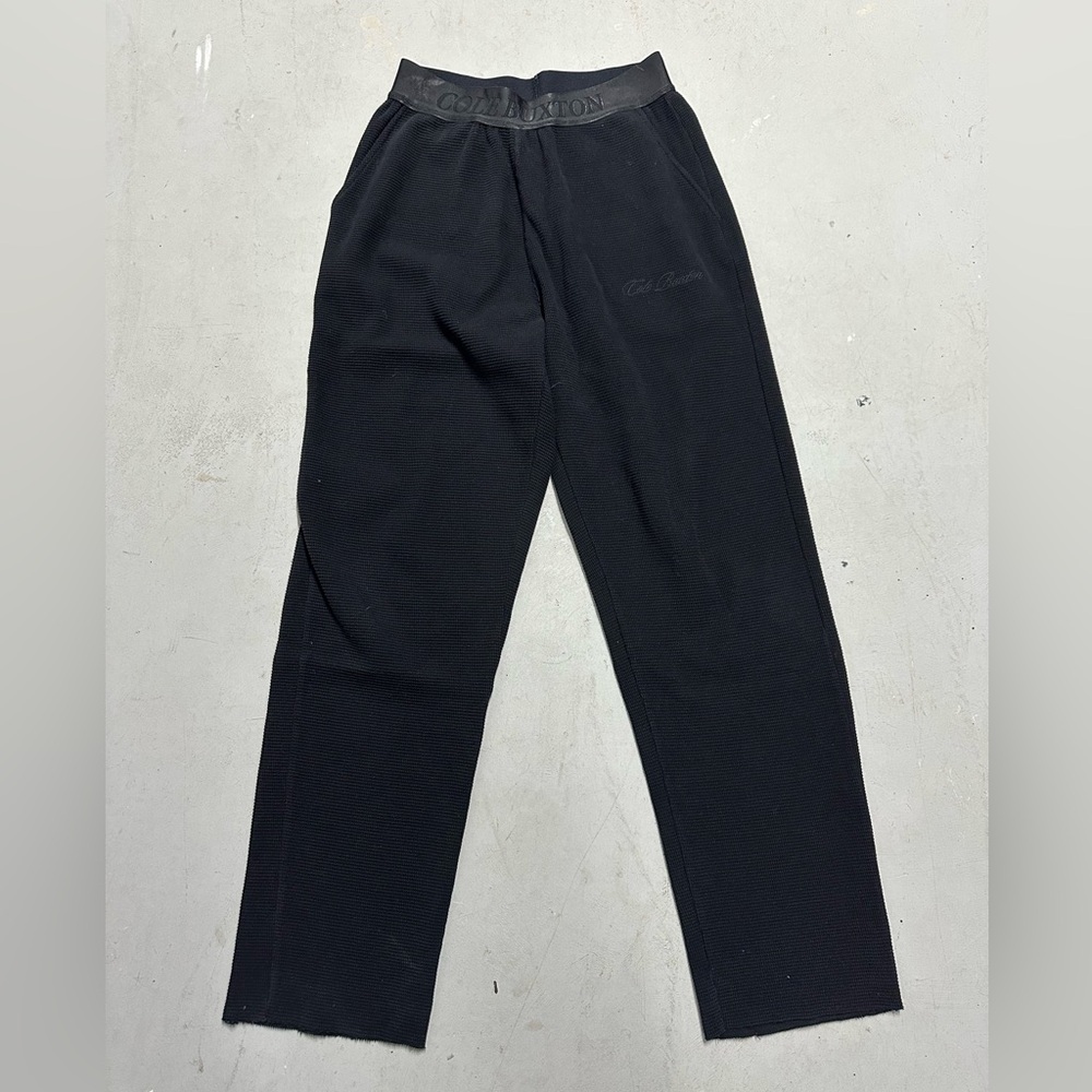 Cole Buxton Activewear Pants M Black Sweatpants Waffle Knit Raw Hem Wide Leg Men